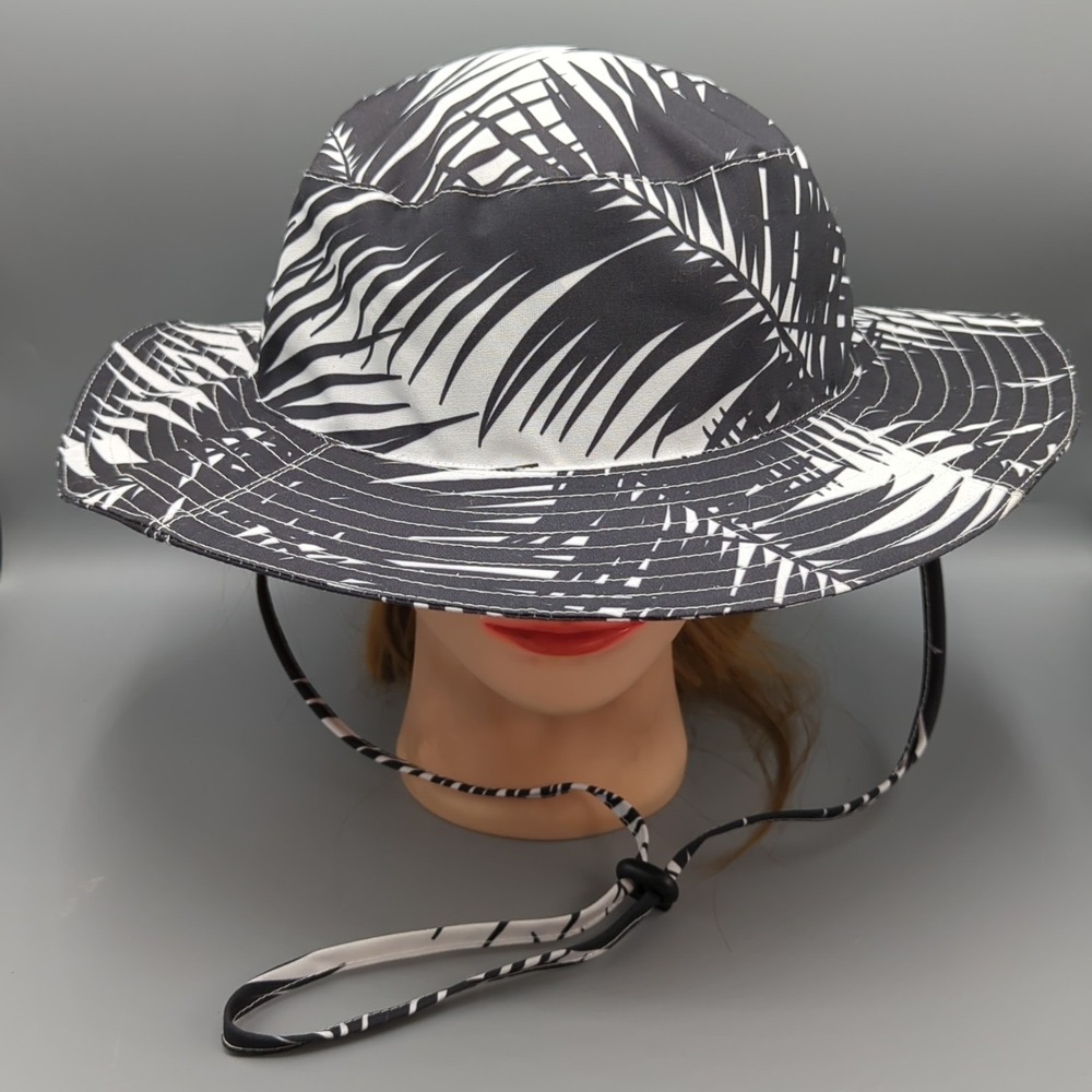 Rare IKEA Kaseberga Bucket Hat L/XL 64 cm Sun Cap Black White Palm Print